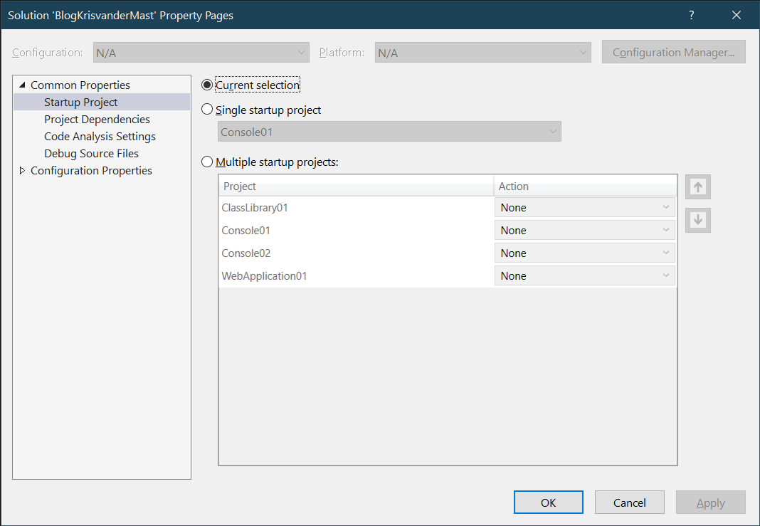 Using the current selected project as startup project in Visual Studio -  Kris van der Mast